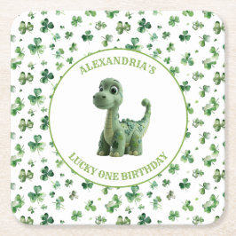 Posavasos Cuadrado De Papel St Patrys Lucky One Dinosaur Paper Coaster