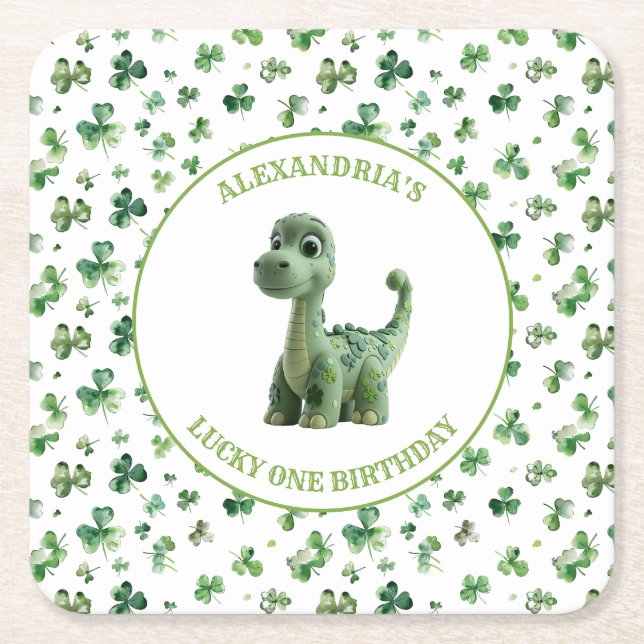 Posavasos Cuadrado De Papel St Patrys Lucky One Dinosaur Paper Coaster (Anverso)