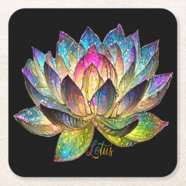 Posavasos Cuadrado De Papel Stained Glass Colorful Lotus Flower on Black