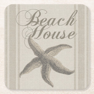 Posavasos Cuadrado De Papel Starfish Beach House Seashore Coastre