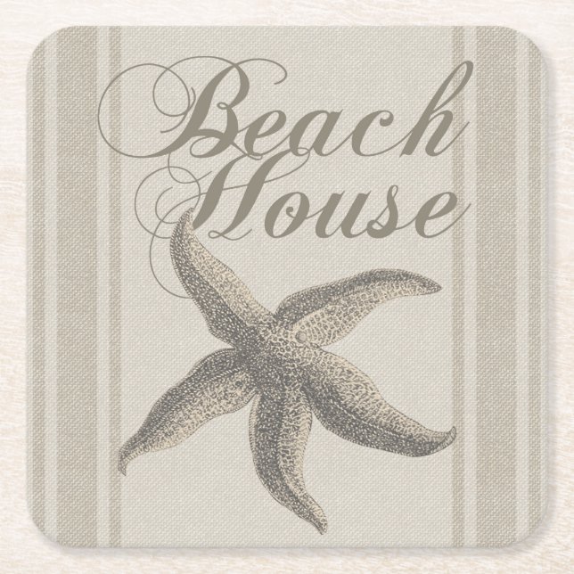 Posavasos Cuadrado De Papel Starfish Beach House Seashore Coastre (Anverso)