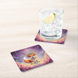 Posavasos Cuadrado De Papel Starlit Fox of the Moonlit Meadows.