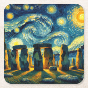 Posavasos Cuadrado De Papel Starry Night Stonehenge