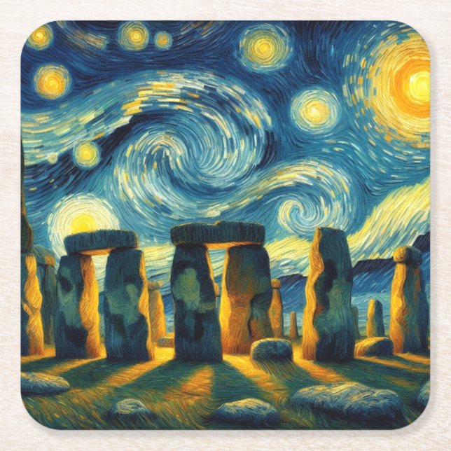 Posavasos Cuadrado De Papel Starry Night Stonehenge (Anverso)