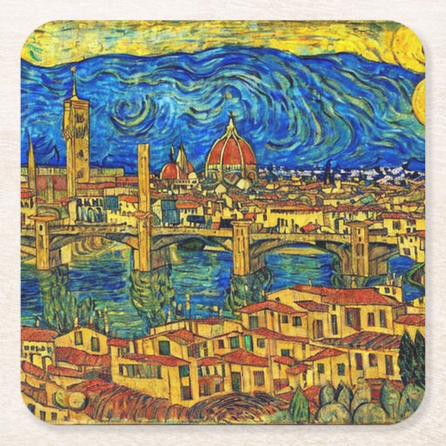 Posavasos Cuadrado De Papel Starry Starry Night Florence Italia (Anverso)