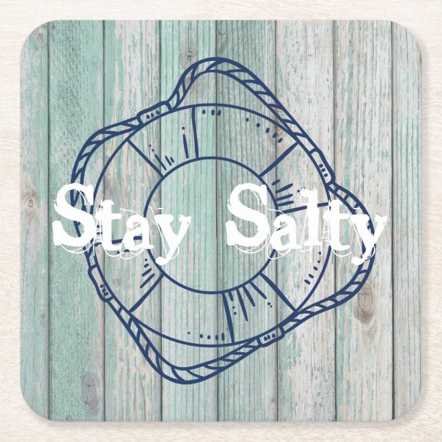 Posavasos Cuadrado De Papel Stay Salty Beach Life (Anverso)