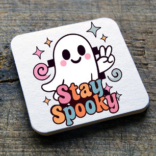 Posavasos Cuadrado De Papel Stay Spooky Groovy Ghost Retro Pastel Halloween