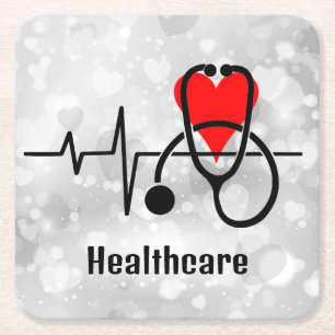 Posavasos Cuadrado De Papel Stethoscope Médico Enfermería de Salud