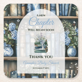 Posavasos Cuadrado De Papel Storybook Blue Boy Library Book Baby Shower