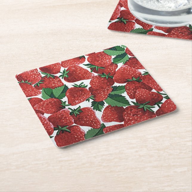 Posavasos Cuadrado De Papel Strawberries and Cream (En perspectiva)