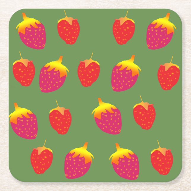 Posavasos Cuadrado De Papel Strawberries Coasters (Anverso)