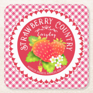 Posavasos Cuadrado De Papel Strawberry Doilies Red Gingham