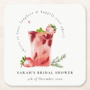Posavasos Cuadrado De Papel Strawberry Pink Margarita Cocktail Shower