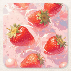 Posavasos Cuadrado De Papel Strawberry Splash