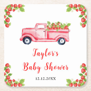 Posavasos Cuadrado De Papel Strawberry Truck Baby Shower