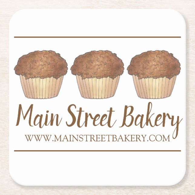 Posavasos Cuadrado De Papel Streusl Crumb Muffin Baked Goods Bakery Bake Shop  (Anverso)