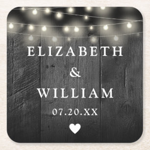 Posavasos Cuadrado De Papel String ilumina el Boda de Boho Barn de Madera Negr