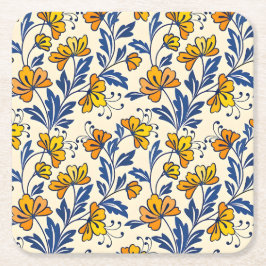 Posavasos Cuadrado De Papel Stunning Seamless Pattern of Flowers and Leaves