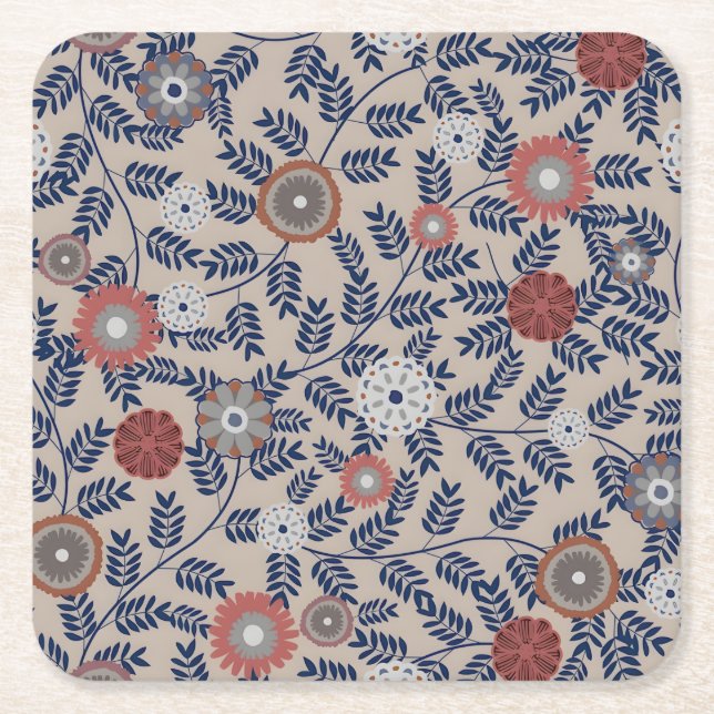 Posavasos Cuadrado De Papel Stunning Teal and Magenta Foliage Pattern  (Anverso)