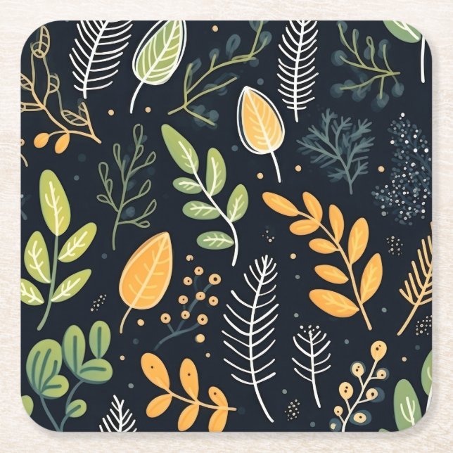 Posavasos Cuadrado De Papel Stylish Green and Yellow Foliage Pattern  (Anverso)
