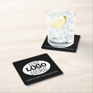 Posavasos Cuadrado De Papel Su logotipo y texto personalizados en negro