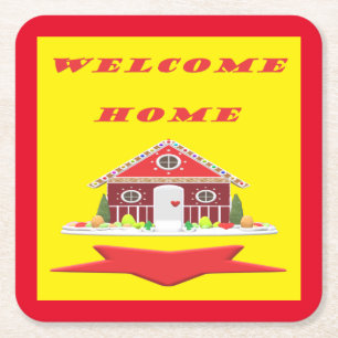 POSAVASOS CUADRADO DE PAPEL SU MENSAJE DE BIENVENIDA A CASA CON FLASK DE IMÁGE