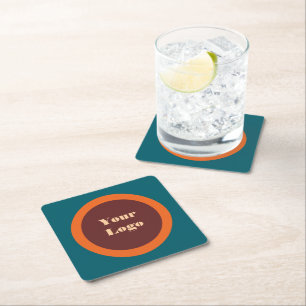 Posavasos Cuadrado De Papel Su Naranja de logotipo Brown Verde azulado