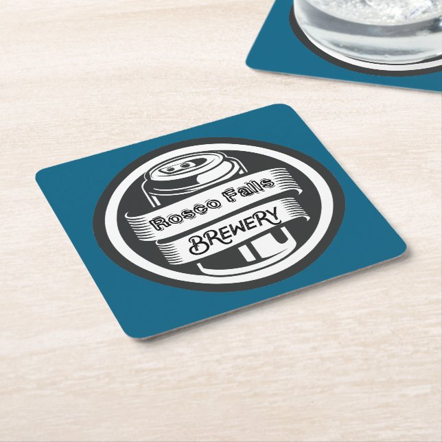 Posavasos Cuadrado De Papel Su nombre aquí Logo Brewery Tema (En perspectiva)