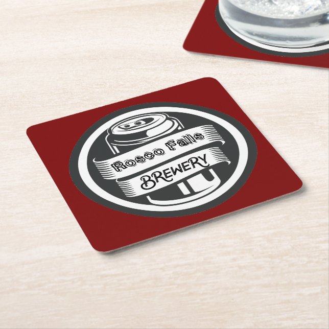 Posavasos Cuadrado De Papel Su nombre aquí Logo Brewery Tema (En perspectiva)