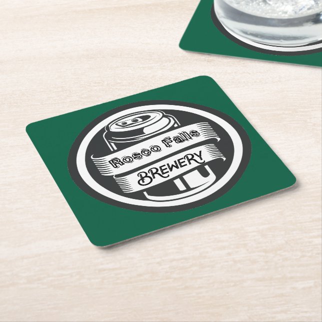 Posavasos Cuadrado De Papel Su nombre aquí Logo Brewery Tema (En perspectiva)