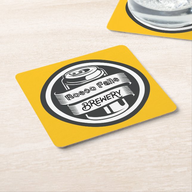 Posavasos Cuadrado De Papel Su nombre aquí Logo Brewery Tema (En perspectiva)