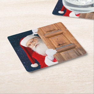 Posavasos Cuadrado De Papel Su Santa Feliz Navidad Nombre