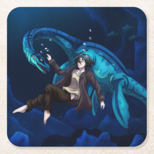 Posavasos Cuadrado De Papel Subacuático con un Plesiosaurio