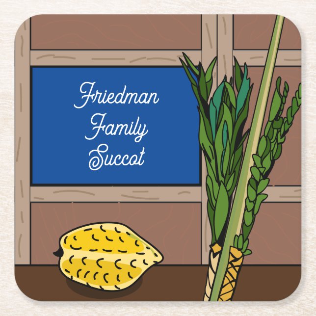 Posavasos Cuadrado De Papel Sucot Cascos de Papel Personalizados (Anverso)