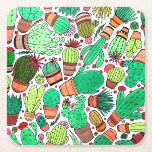 Posavasos Cuadrado De Papel Suculento Cactus Potted Plants Green Cacti Garden