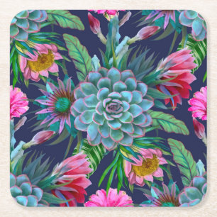Posavasos Cuadrado De Papel Suculento jardín tropical