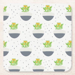 Posavasos Cuadrado De Papel Suculento patrón de mamá de planta de Kalanchoe