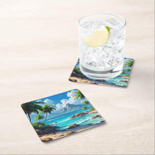 Posavasos Cuadrado De Papel Sueña, Paraíso Tropical,