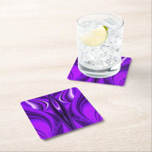Posavasos Cuadrado De Papel Sueños de arcoiris de flores moradas, alas ángel