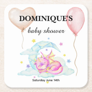 Posavasos Cuadrado De Papel Sueños de dragones de espuma - Baby Shower