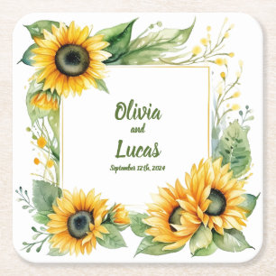 Posavasos Cuadrado De Papel Sueños de girasol: Pascua Boda personalizada