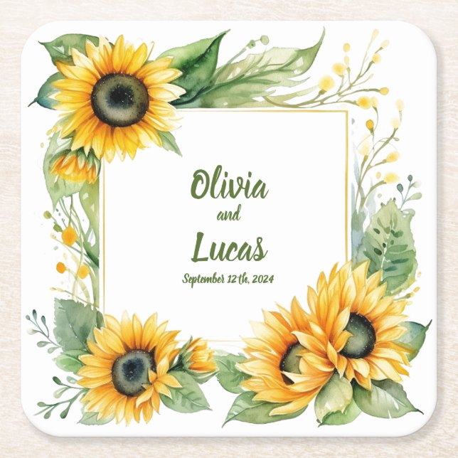 Posavasos Cuadrado De Papel Sueños de girasol: Pascua Boda personalizada (Anverso)