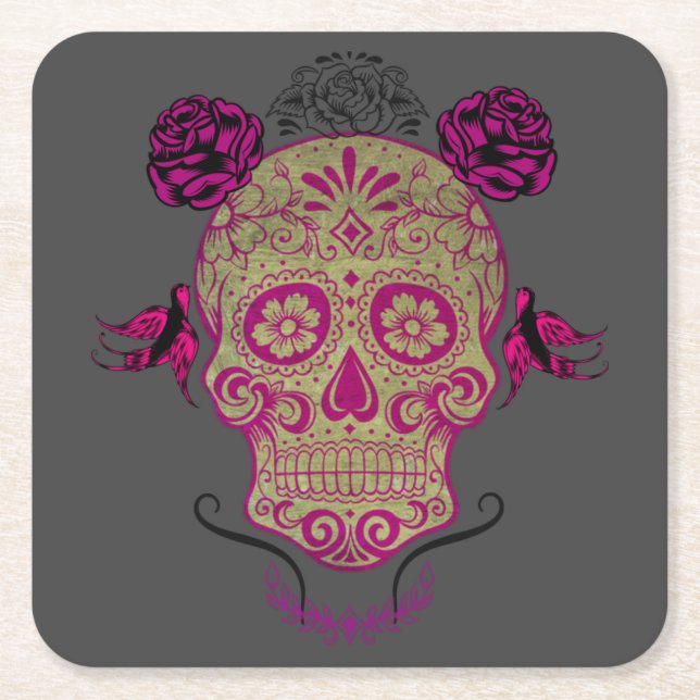 Posavasos Cuadrado De Papel Sugar Skull 1.0 (Anverso)
