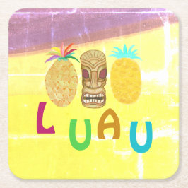 Posavasos Cuadrado De Papel Summer Tiki Pineapple Luau