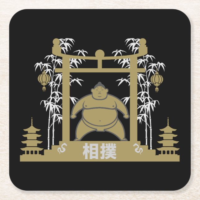 Posavasos Cuadrado De Papel Sumo Wrestler (Anverso)