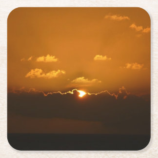 Posavasos Cuadrado De Papel Sun Behind Clouds I Naranja Sunset Photo