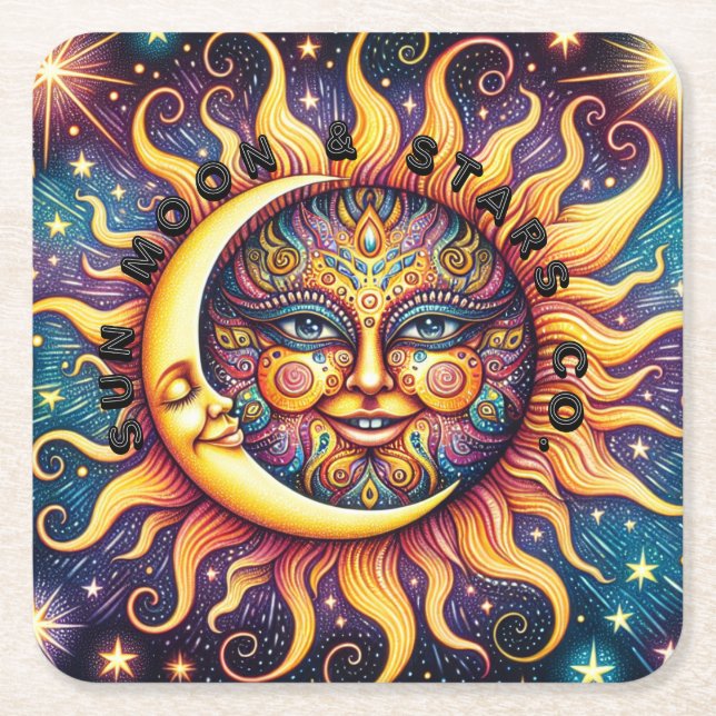 Posavasos Cuadrado De Papel Sun, Moon & Stars Co. (Anverso)