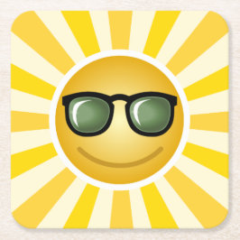 Posavasos Cuadrado De Papel Sun sonriente feliz
