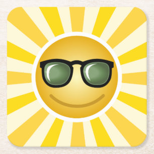 Posavasos Cuadrado De Papel Sun sonriente feliz