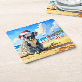 Posavasos Cuadrado De Papel Sun y Surf Koala Santa Hat